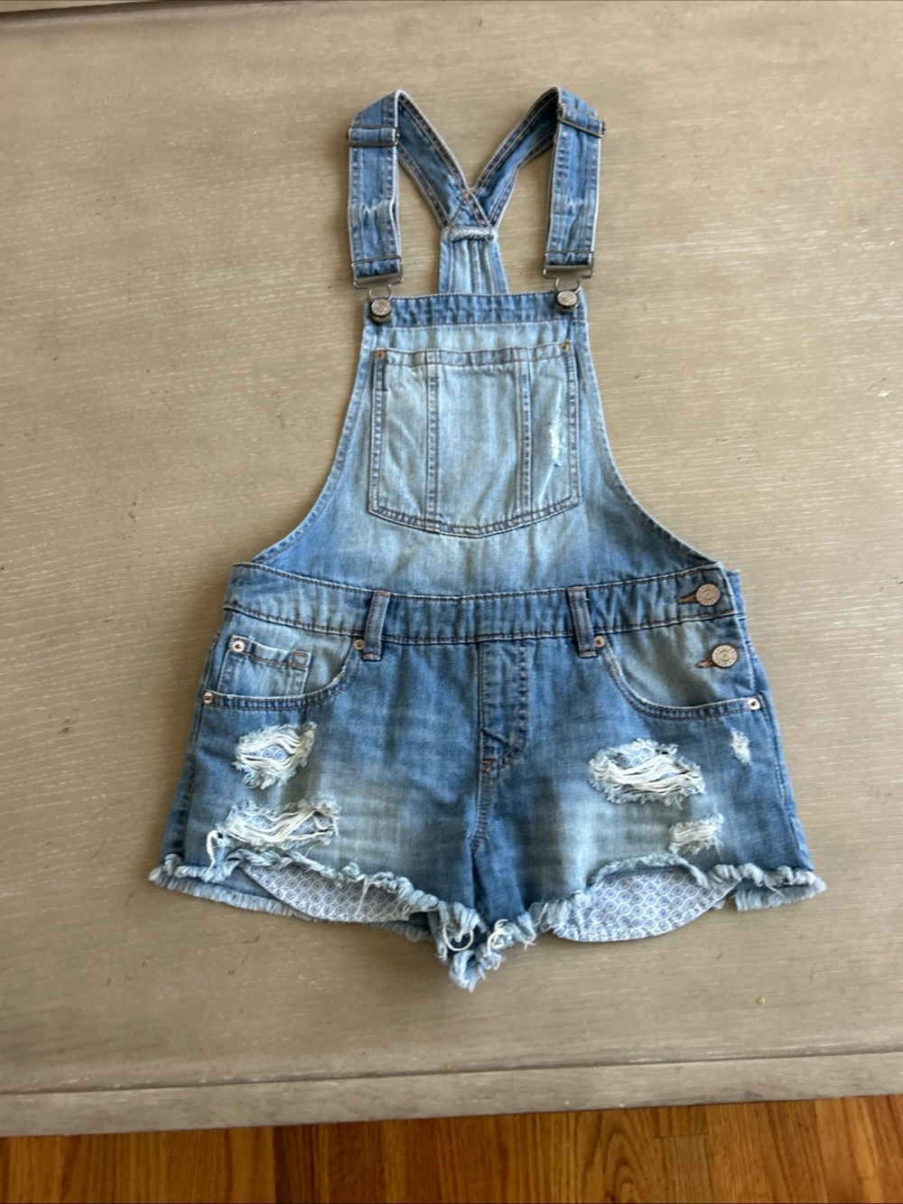 Garage Distressed Denim Overall Shorts Show Thru design pockets/front top pocket